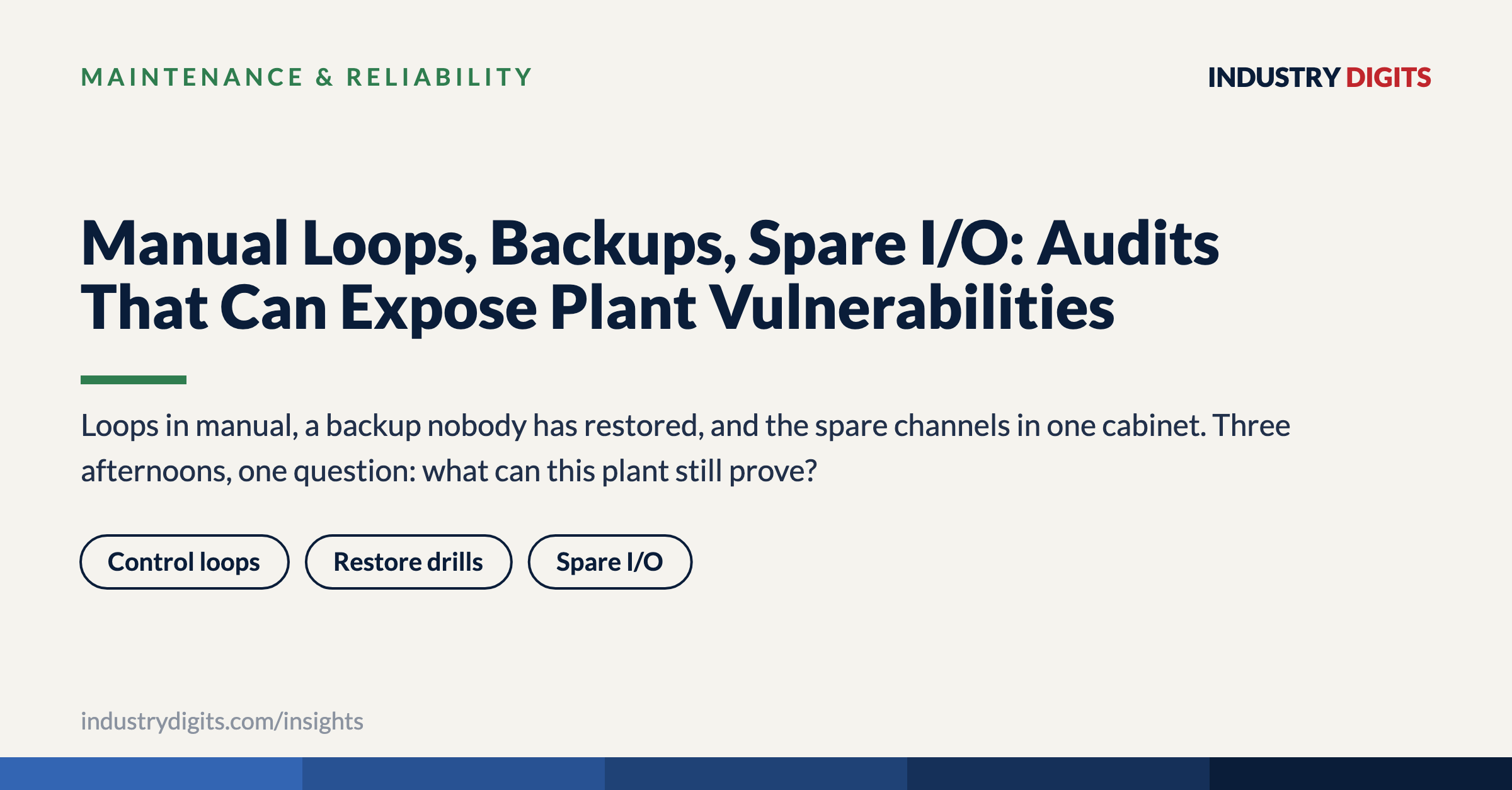 Article cover: Manual loops, backups, spare I/O — audits that can expose plant vulnerabilities.